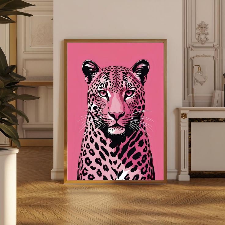 Groovy Retro Pink Cheetah Wall Art - 3 Set | Girly Leopard Poster Print Aesthetic/ Dorm Room & College Apartment Bedroom Decor for Clean Girl